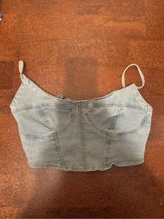 West Of Melrose Tops - West of Melrose - Light Blue Denim Bustier Crop Top